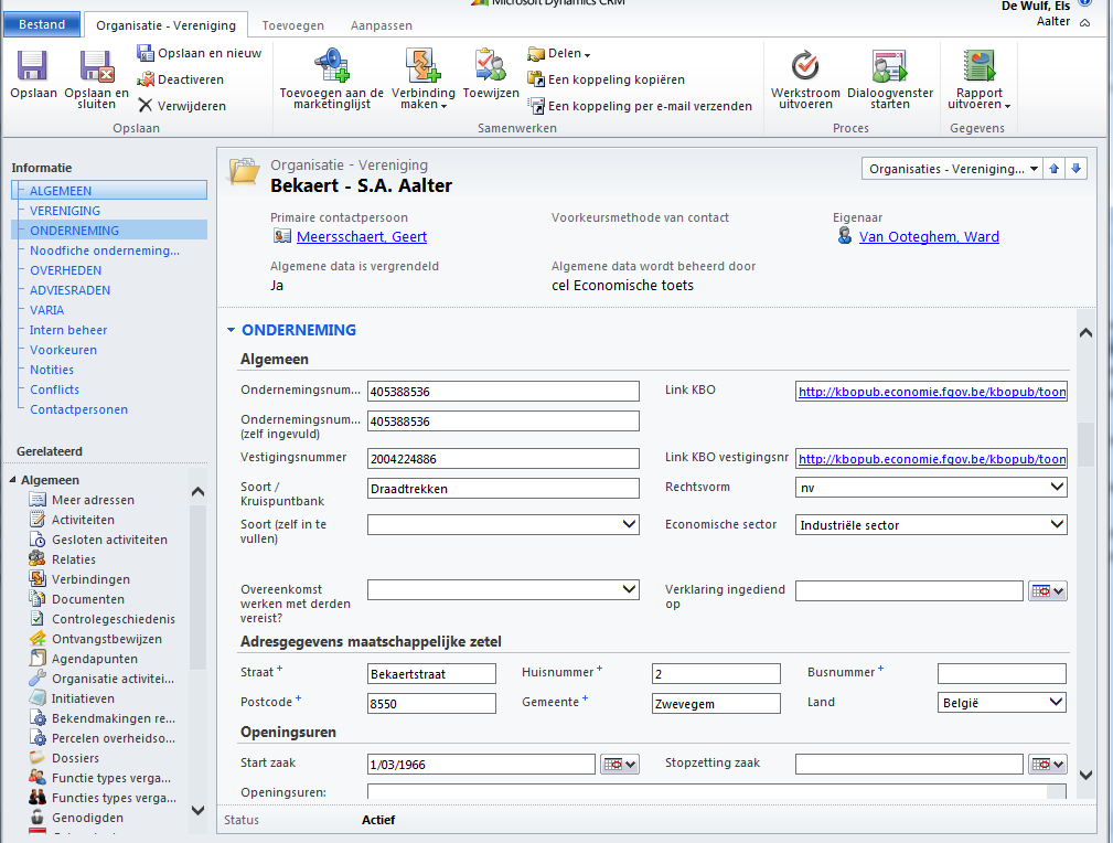 KLANTEN Database organisaties: fiche Manuele invoer