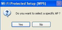 U wordt gevraagd een toegangspunt te selecteren waarmee u verbinding wilt maken. Als u de SSID kent, klikt u op Yes, anders klikt u op No.