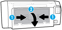 2. Als de wagen met printcartridges niet vastgelopen is verplaatst u de wagen met printcartridges helemaal naar rechts en verwijdert u het vastgelopen papier met beide handen. 3.