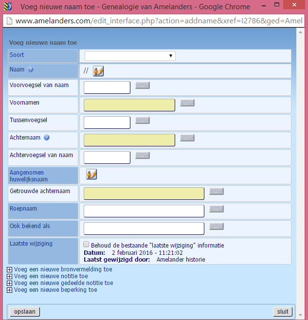 1. Als u op deze functie (zie 1) klikt, kunt u een nieuwe persoon toevoegen aan de database.