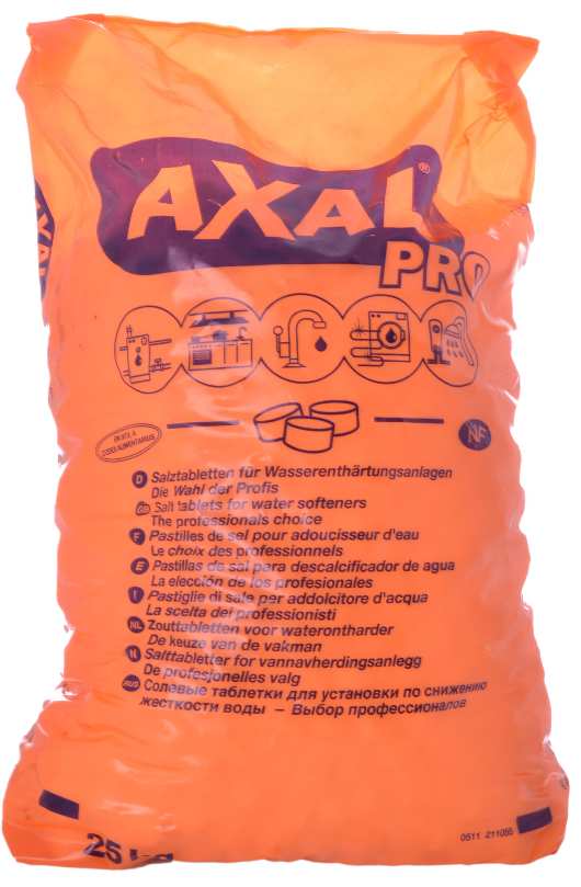 Kwaliteit 2: Tabletten kwaliteit EN 973 (A) Dankzij een hoge zuiverheid (99,9%) zijn AXAL -PRO tabletten geschikt voor alle types van waterverzachters.