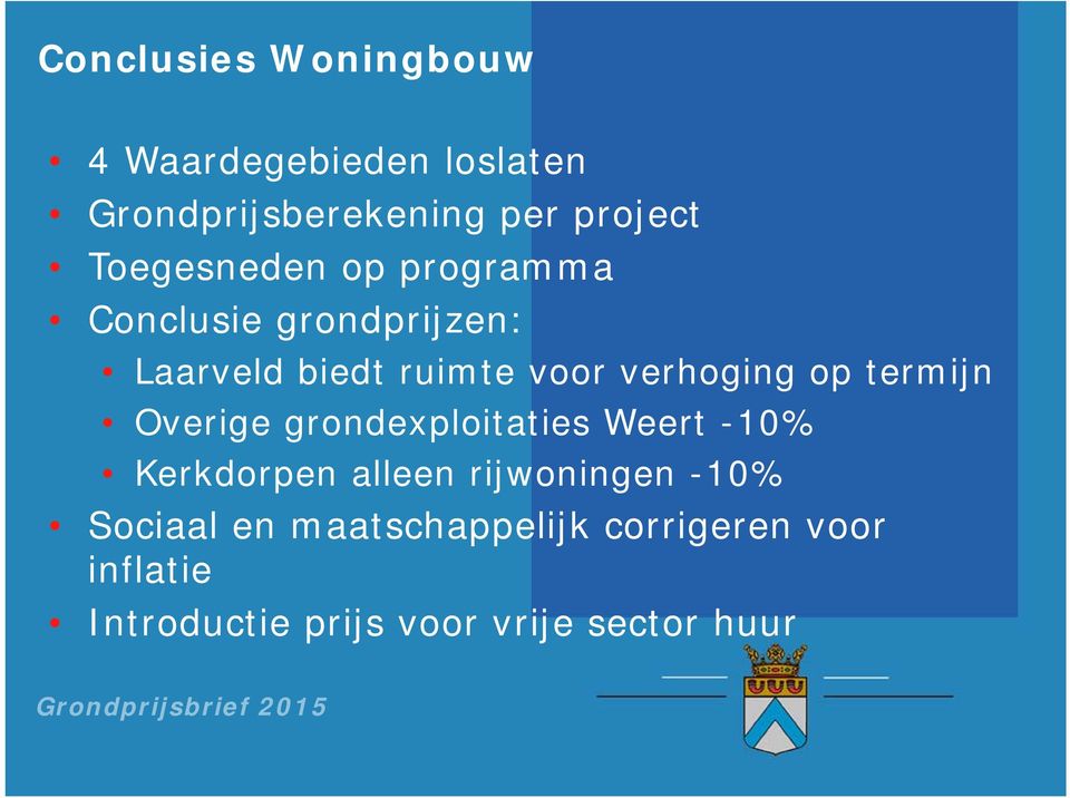 op termijn Overige grondexploitaties Weert -10% Kerkdorpen alleen rijwoningen -10%