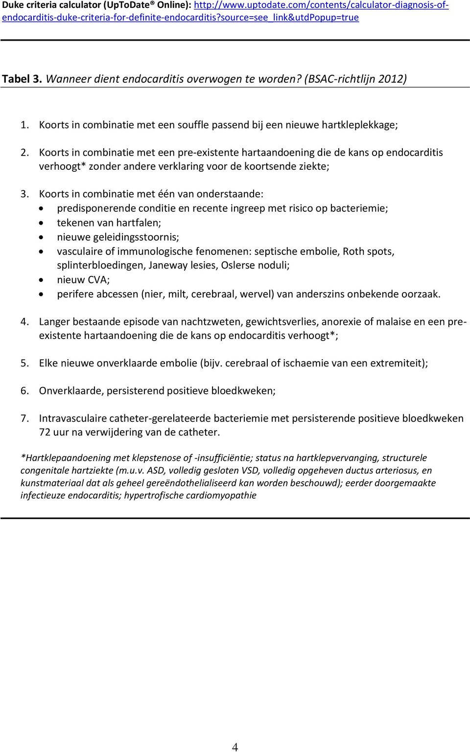 Koorts in combinatie met een pre-existente hartaandoening die de kans op endocarditis verhoogt* zonder andere verklaring voor de koortsende ziekte; 3.