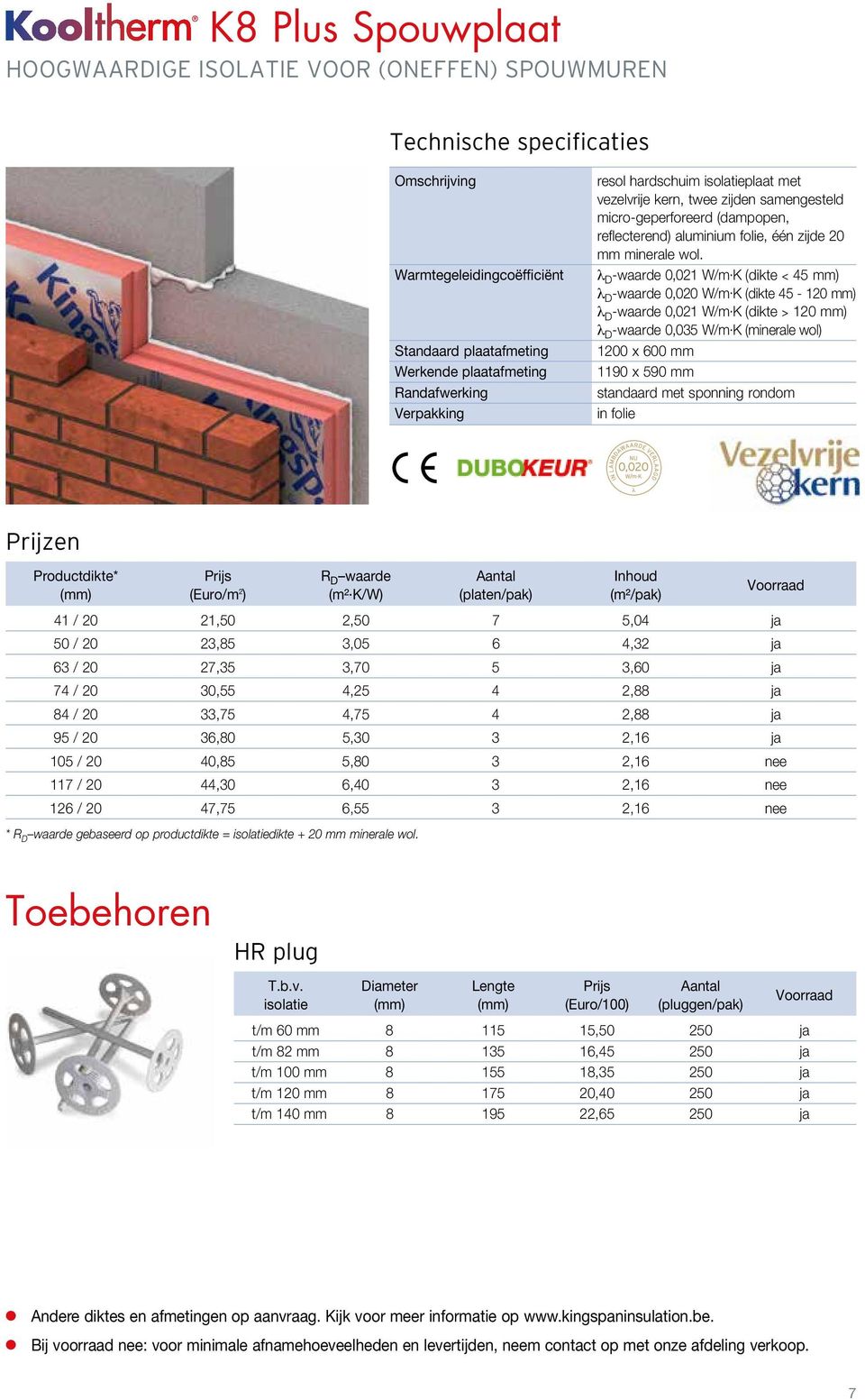 K (dikte > 120 mm) λ D -waarde 0,035 W/m.