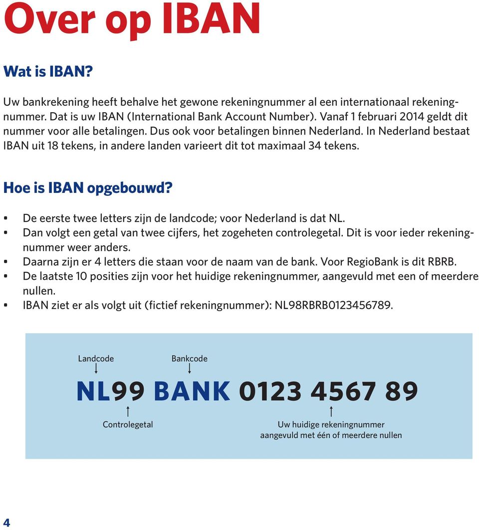 Hoe is IBAN opgebouwd? De eerste twee letters zijn de landcode; voor Nederland is dat NL. Dan volgt een getal van twee cijfers, het zogeheten controlegetal.