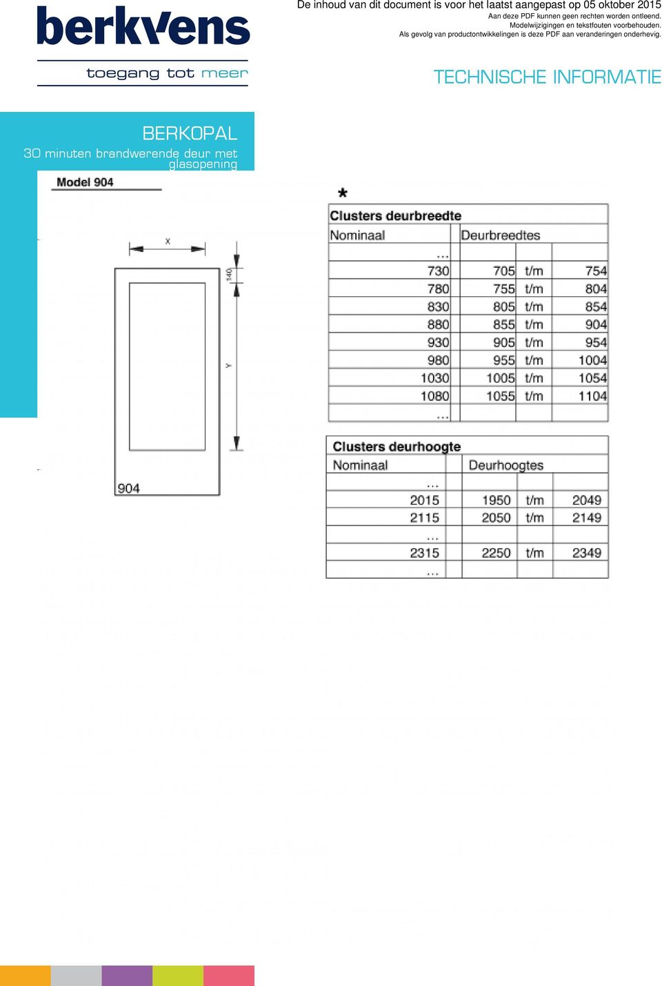 Deurbreedte mm (standaard deurmaten 50 mm oplopend) maximaal 1250 mm.  Optioneel; tot 1600 mm. - PDF Free Download