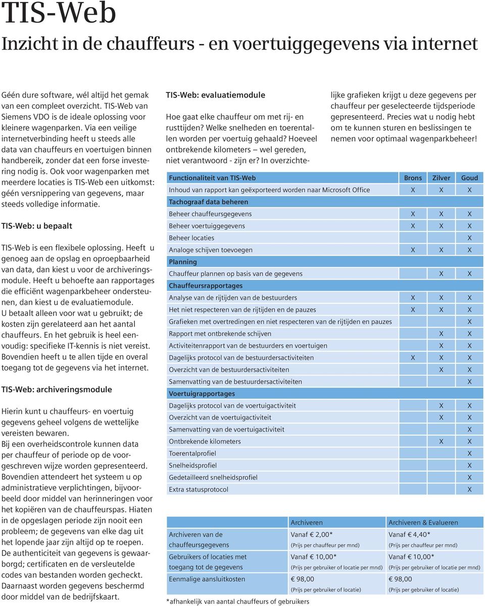 Via een veilige internetverbinding heeft u steeds alle data van chauffeurs en voertuigen binnen handbereik, zonder dat een forse investering nodig is.