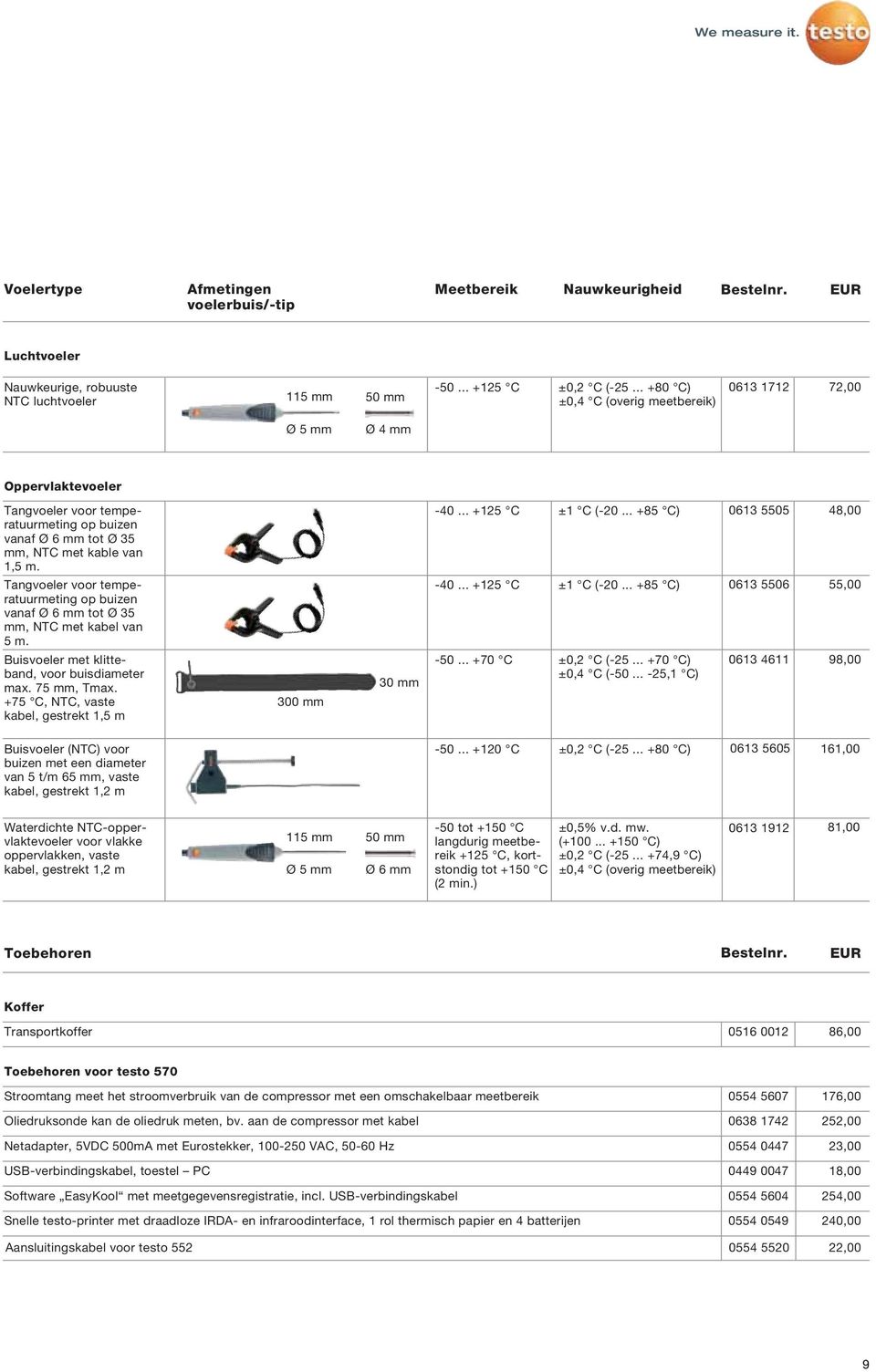 .. +125 C ±1 C (-20... +85 C) 0613 5505 48,00 Tangvoeler voor temperatuurmeting op buizen vanaf Ø 6 mm tot Ø 35 mm, NTC met kabel van 5 m. -40... +125 C ±1 C (-20... +85 C) 0613 5506 55,00 Buisvoeler met klitteband, voor buisdiameter max.