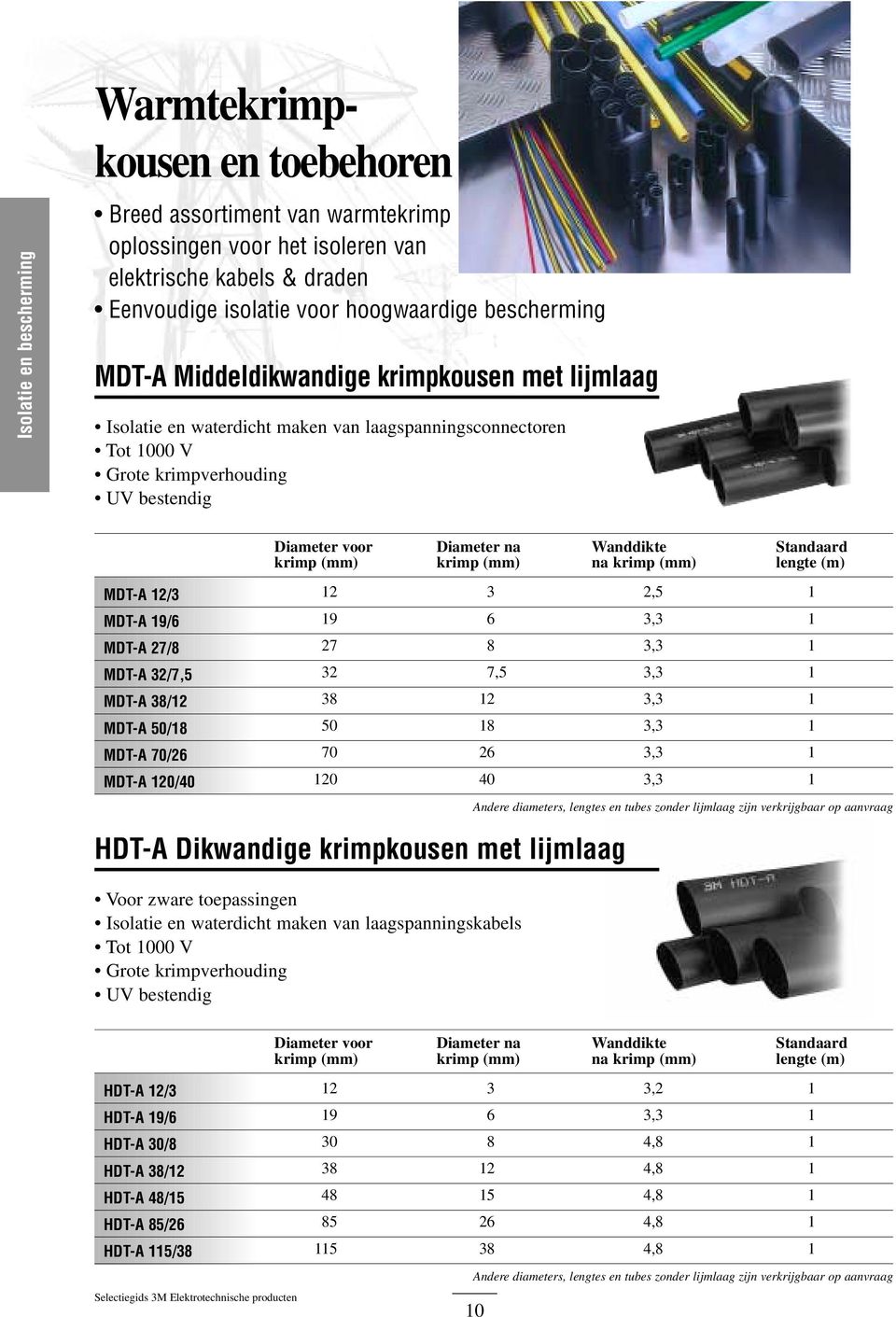 Standaard krimp (mm) krimp (mm) na krimp (mm) lengte (m) MDT-A 12/3 12 3 2,5 1 MDT-A 19/6 19 6 3,3 1 MDT-A 27/8 27 8 3,3 1 MDT-A 32/7,5 32 7,5 3,3 1 MDT-A 38/12 38 12 3,3 1 MDT-A 50/18 50 18 3,3 1