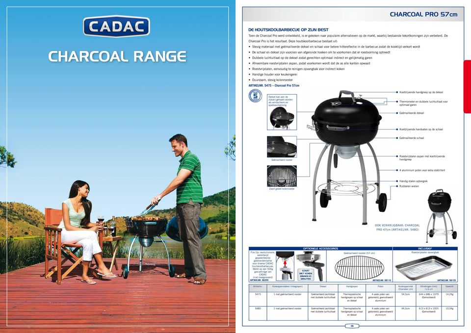 Deze houtskoolbarbecue bestaat uit: Stevig materiaal met geëmailleerde deksel en schaal voor betere hittereflectie in de barbecue zodat de kooktijd verkort wordt De schaal en deksel zijn voorzien van