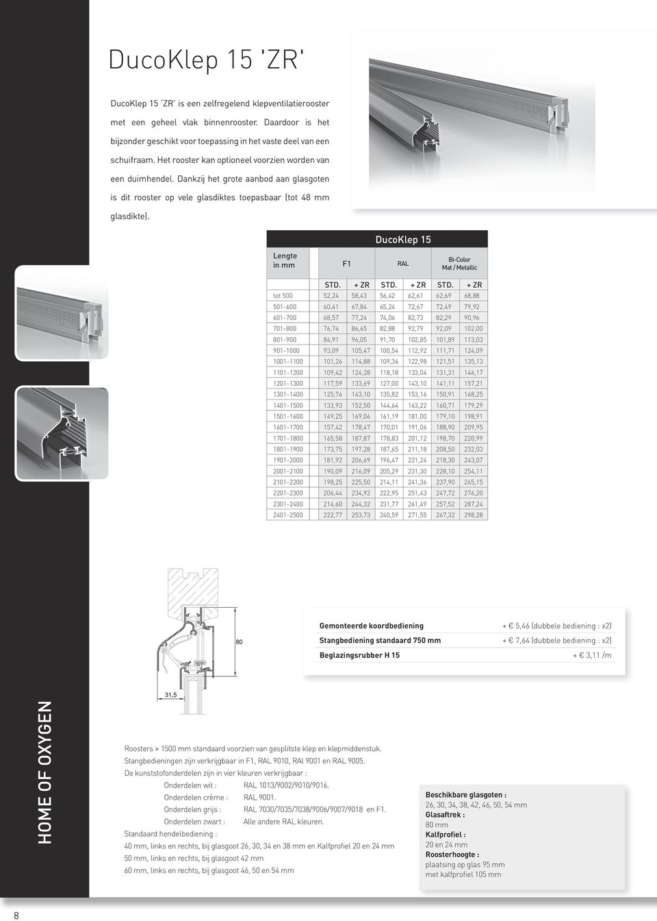 DucoKlep 15 Lengte in mm F1 RAL Bi-Color Mat / Metallic STD. + ZR STD.