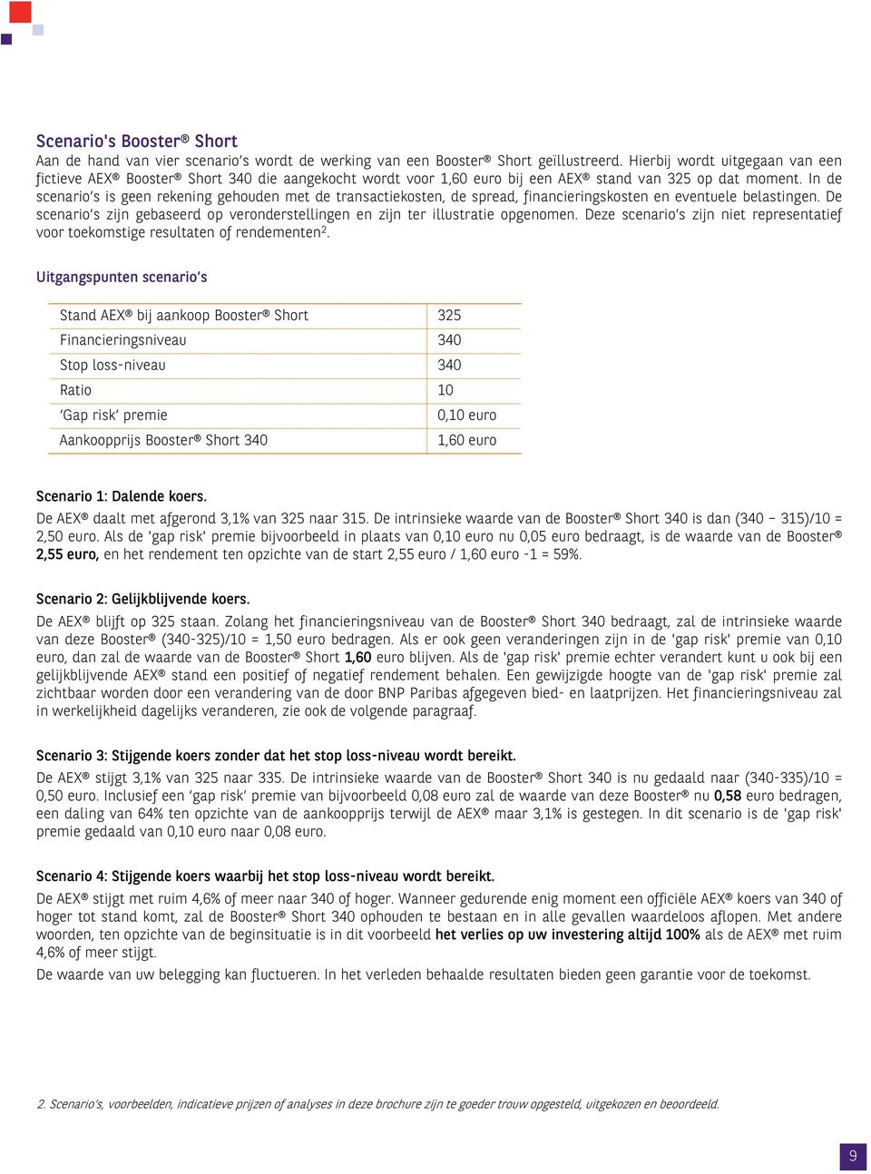 In de scenario s is geen rekening gehouden met de transactiekosten, de spread, financieringskosten en eventuele belastingen.