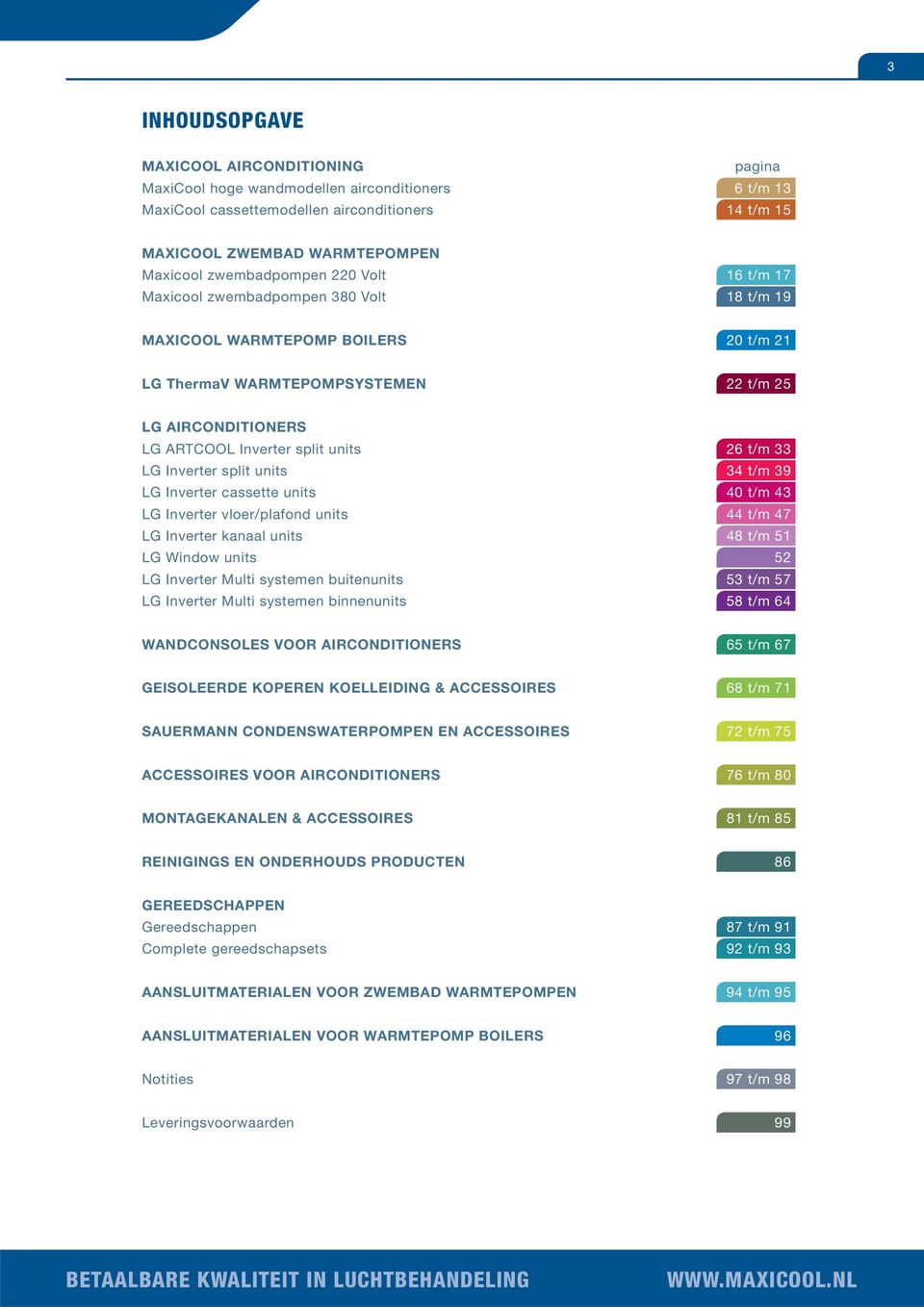 units 26 t/m 33 LG Inverter split units 34 t/m 39 LG Inverter cassette units 40 t/m 43 LG Inverter vloer/plafond units 44 t/m 47 LG Inverter kanaal units 48 t/m 51 LG Window units 52 LG Inverter