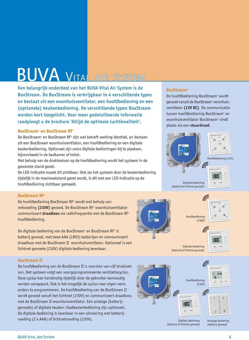 De verschillende typen BoxStream worden kort toegelicht. Voor meer gedetailleerde informatie raadpleegt u de brochure Altijd de optimale luchtkwaliteit.