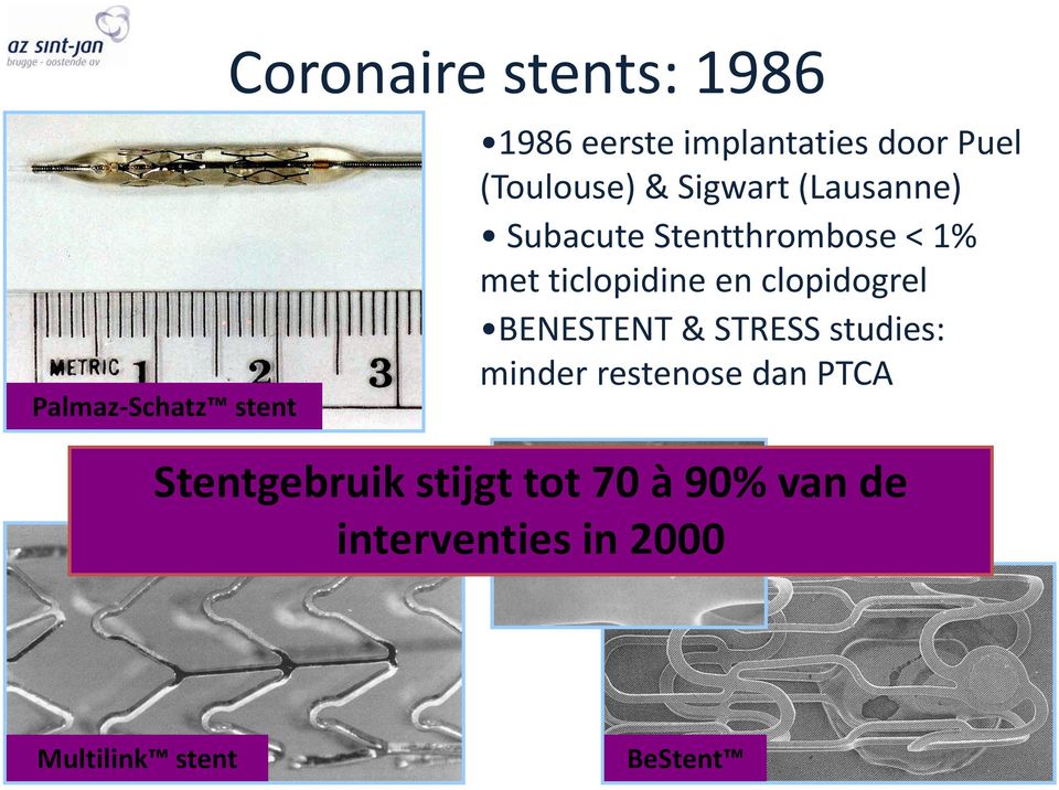 ticlopidine en clopidogrel BENESTENT & STRESS studies: minder restenose dan