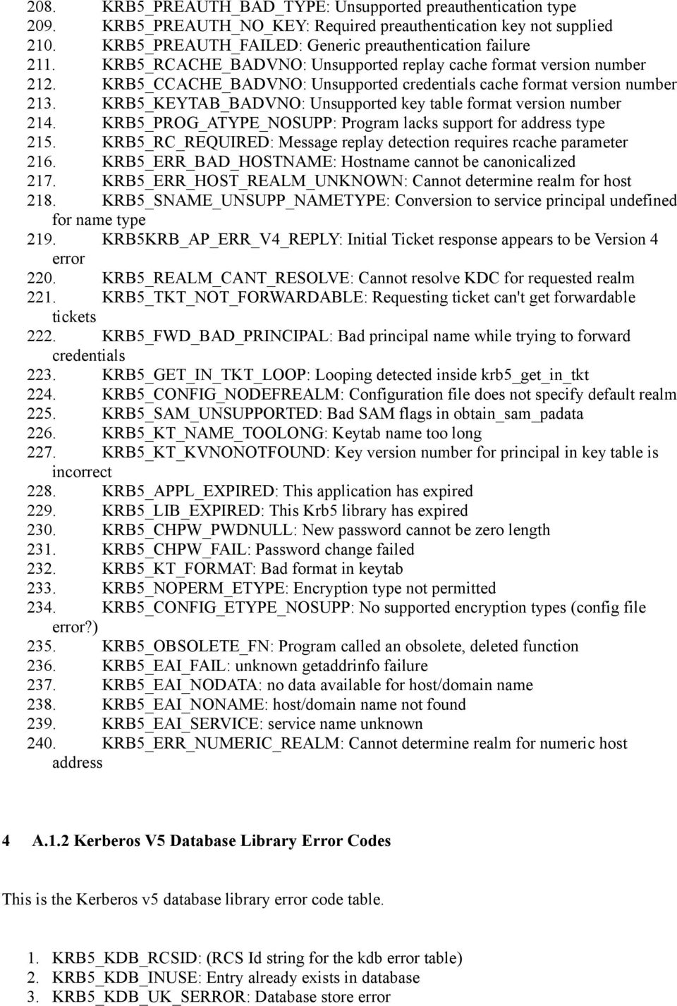 KRB5_KEYTAB_BADVNO: Unsupported key table format version number 214. KRB5_PROG_ATYPE_NOSUPP: Program lacks support for address type 215.