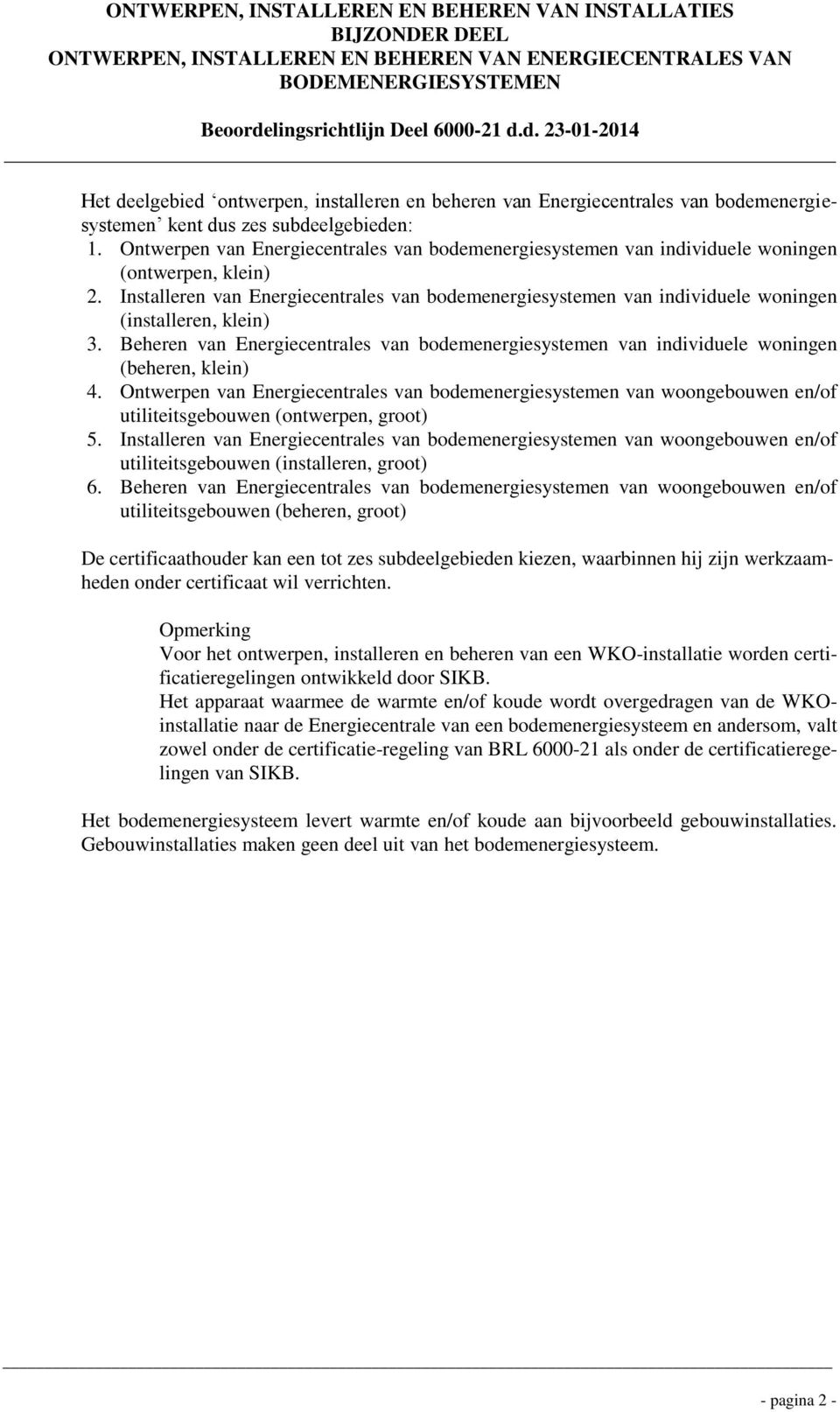 Installeren van Energiecentrales van bodemenergiesystemen van individuele woningen (installeren, klein) 3.