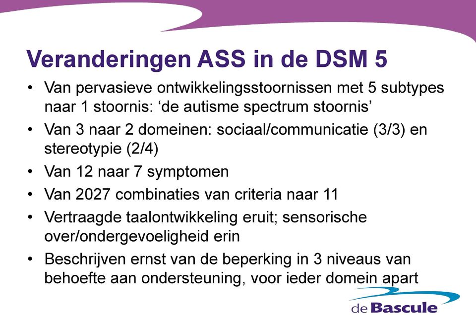 symptomen Van 2027 combinaties van criteria naar 11 Vertraagde taalontwikkeling eruit; sensorische