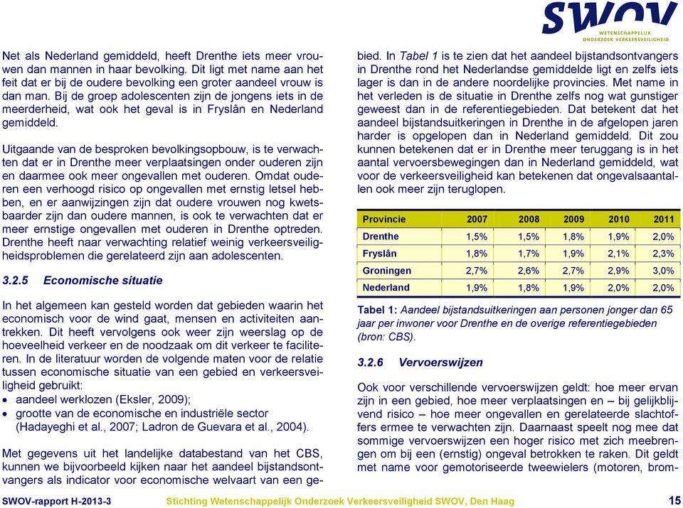 Uitgaande van de besproken bevolkingsopbouw, is te verwachten dat er in Drenthe meer verplaatsingen onder ouderen zijn en daarmee ook meer ongevallen met ouderen.