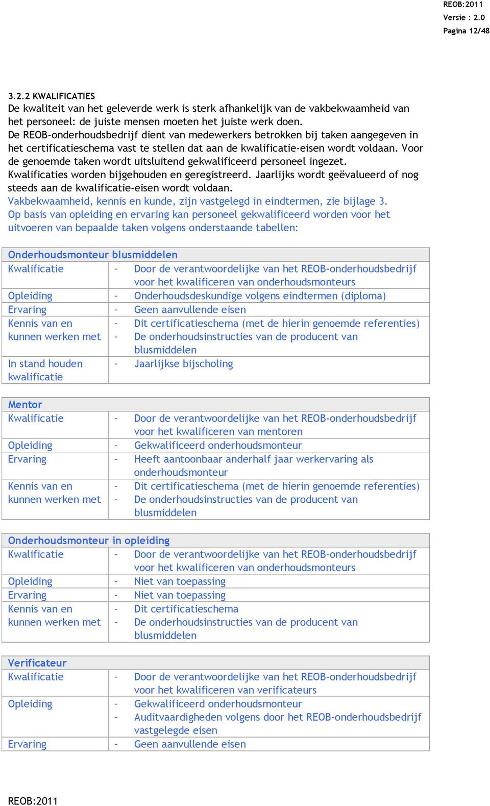 Voor de genoemde taken wordt uitsluitend gekwalificeerd personeel ingezet. Kwalificaties worden bijgehouden en geregistreerd.