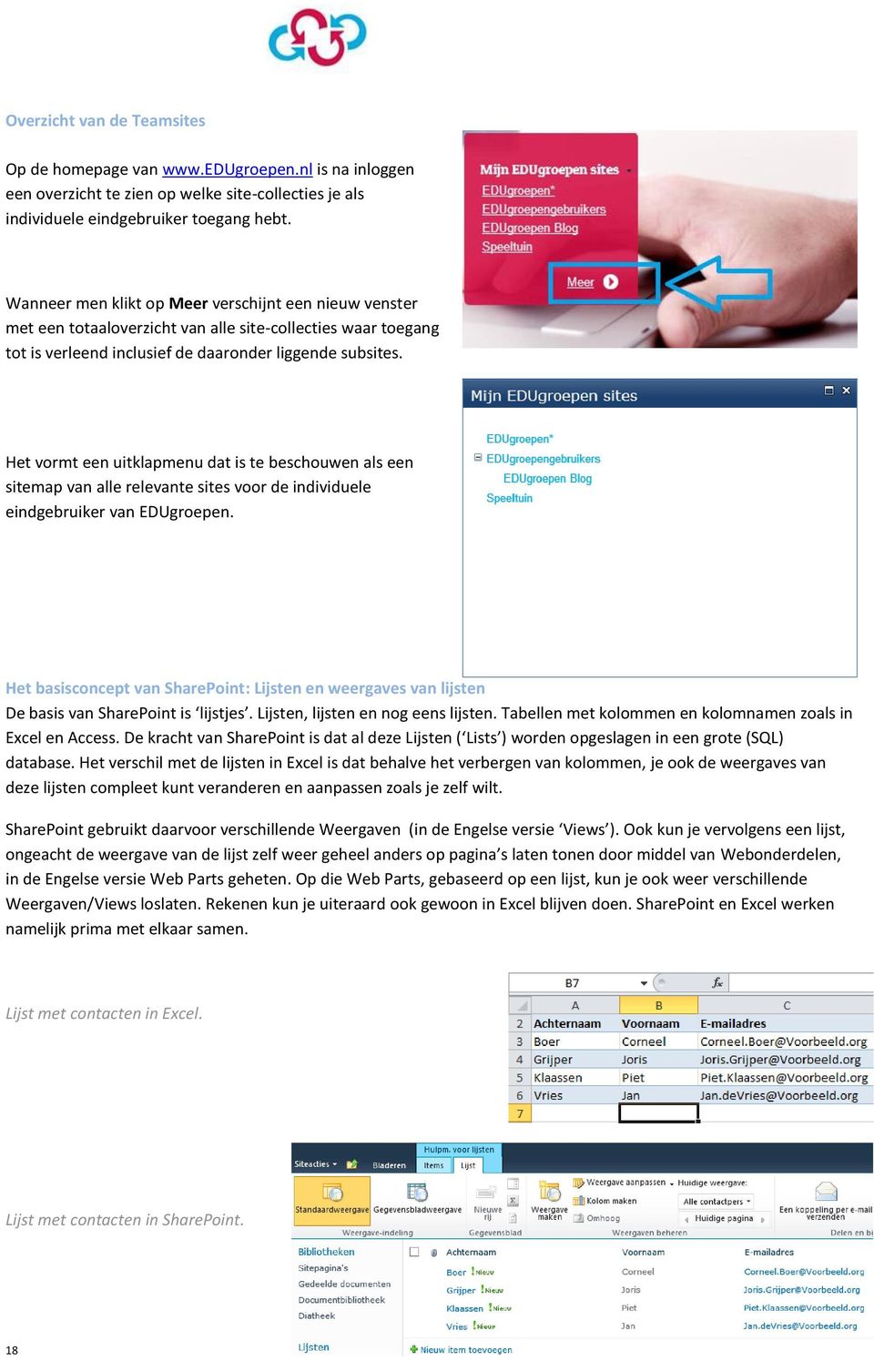 Het vormt een uitklapmenu dat is te beschouwen als een sitemap van alle relevante sites voor de individuele eindgebruiker van EDUgroepen.