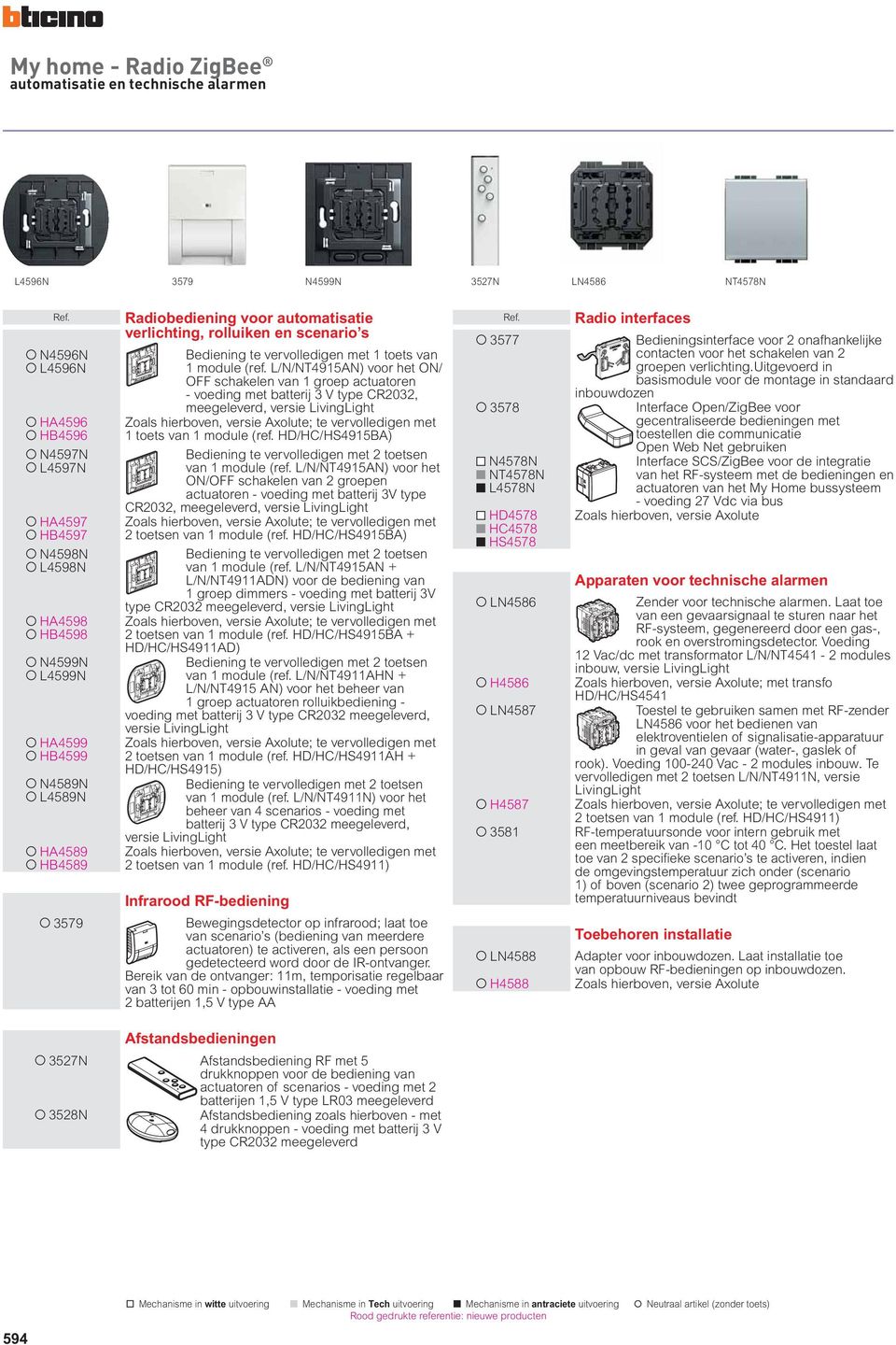 L//T4915A) voor het O/ OFF schakelen van 1 groep actuatoren voeding met batterij 3 V type CR2032, meegeleverd, versie LivingLight ; te vervolledigen met 1 toets van 1 module (ref.