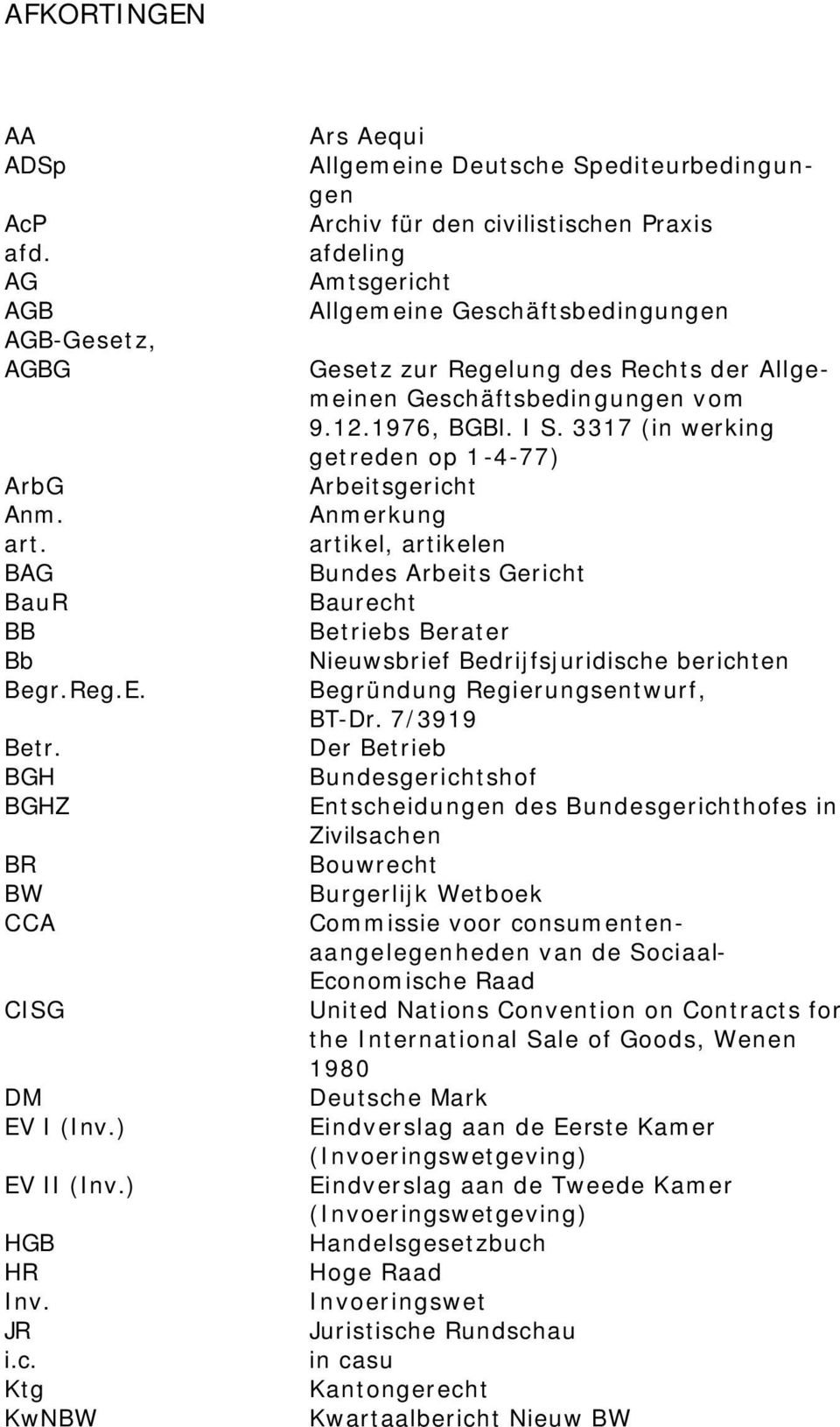 Ktg KwNBW Ars Aequi Allgemeine Deutsche Spediteurbedingungen Archiv für den civilistischen Praxis afdeling Amtsgericht Allgemeine Geschäftsbedingungen Gesetz zur Regelung des Rechts der Allgemeinen