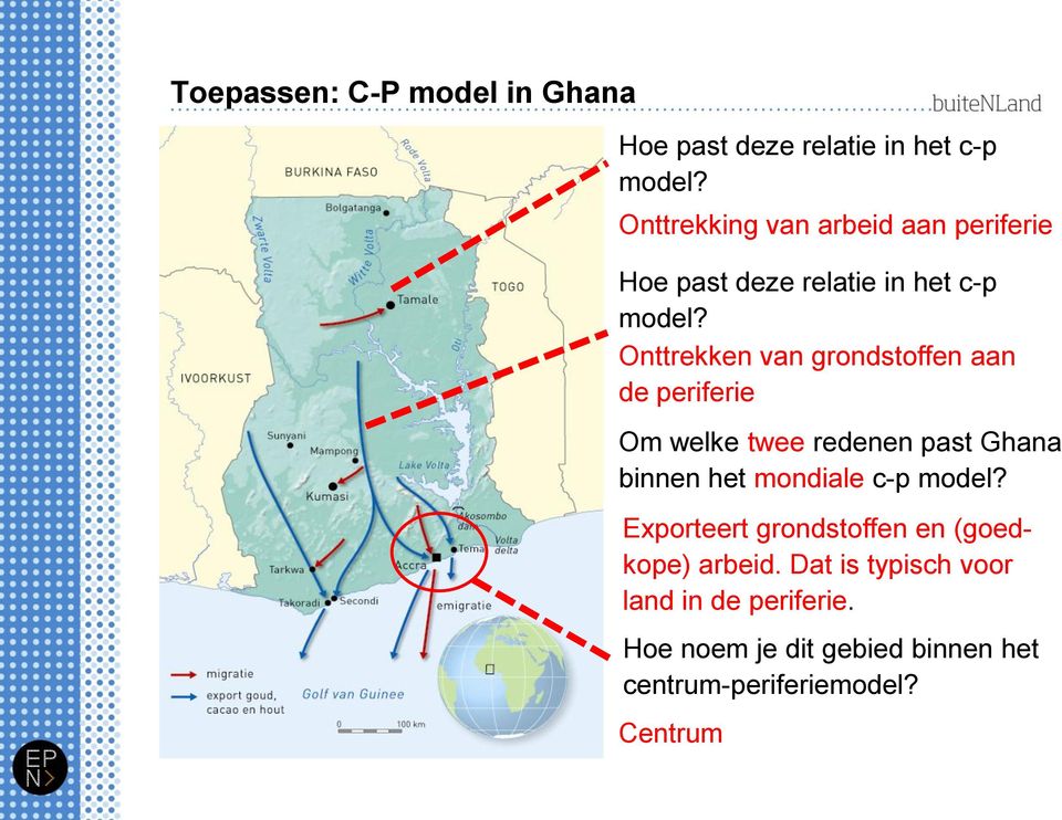Onttrekken van grondstoffen aan de periferie Om welke twee redenen past Ghana binnen het mondiale c-p
