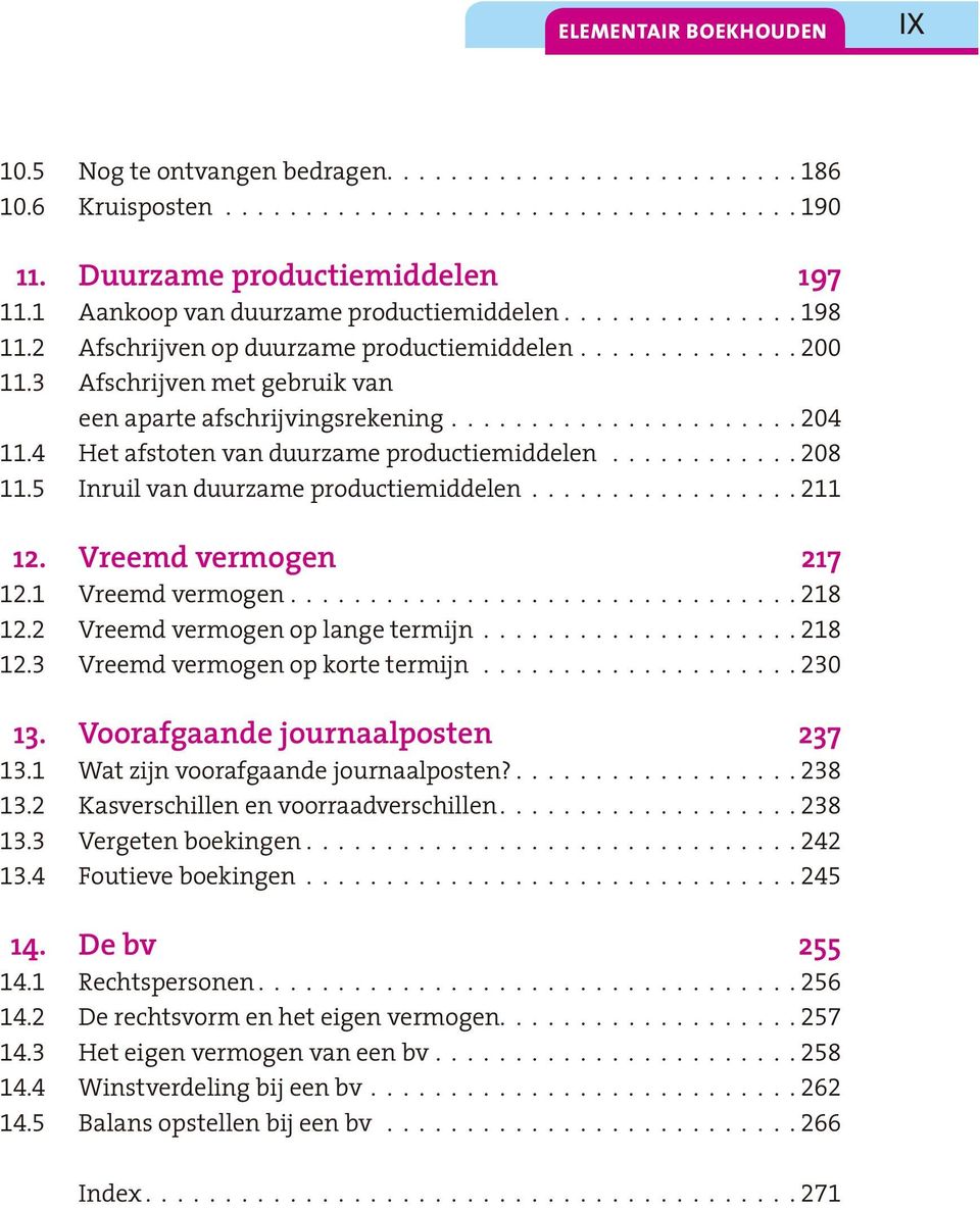 4 Het afstoten van duurzame productiemiddelen............ 208 11.5 Inruil van duurzame productiemiddelen................. 211 12. Vreemd vermogen 217 12.1 Vreemd vermogen................................ 218 12.