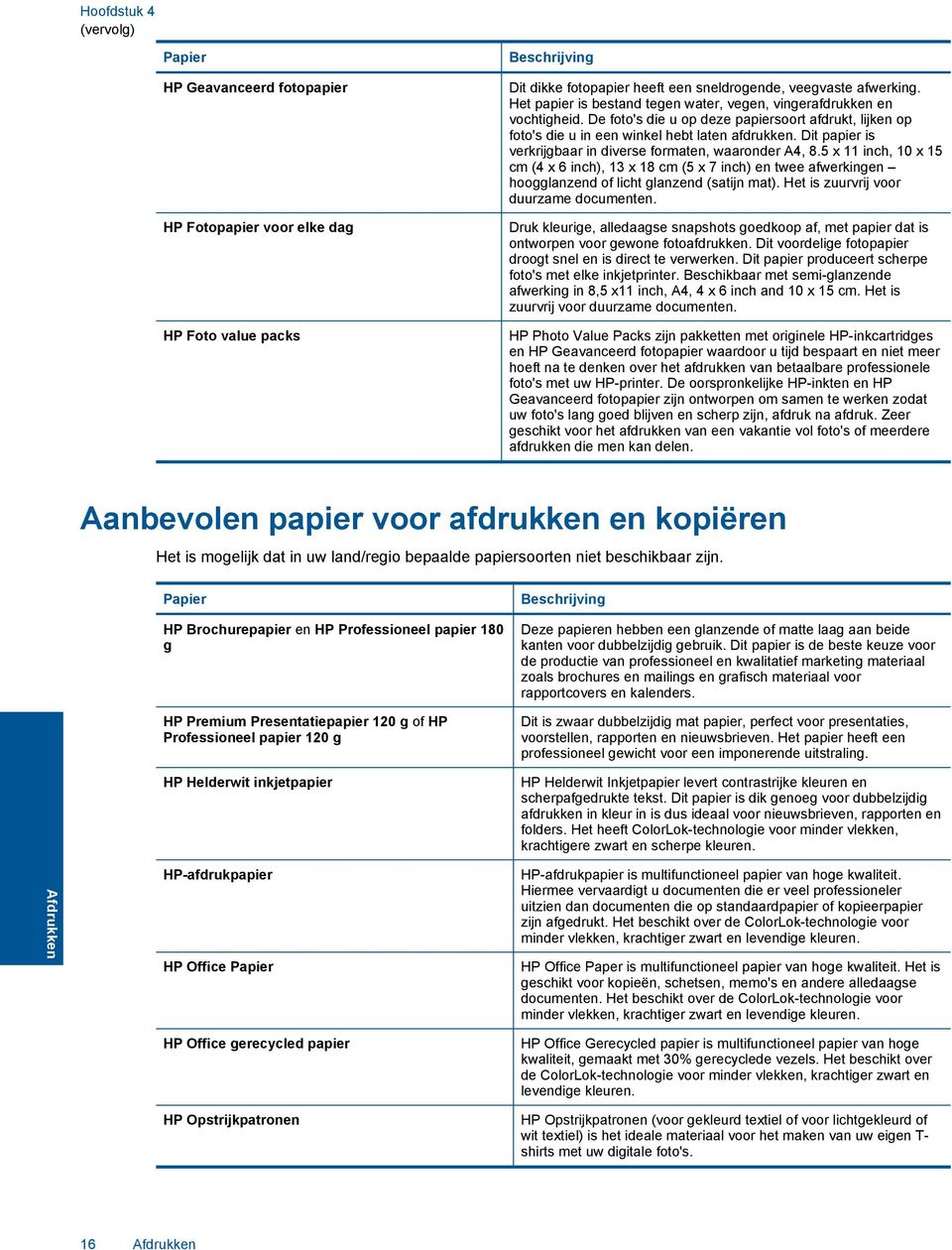 Dit papier is verkrijgbaar in diverse formaten, waaronder A4, 8.5 x 11 inch, 10 x 15 cm (4 x 6 inch), 13 x 18 cm (5 x 7 inch) en twee afwerkingen hoogglanzend of licht glanzend (satijn mat).