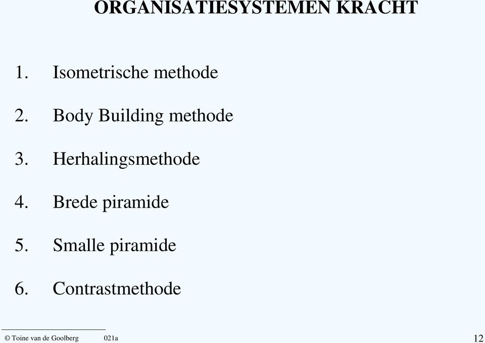 Body Building methode 3. Herhalingsmethode 4.