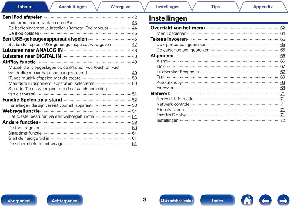 gestreamd 49 itunes-muziek afspelen met dit toestel 50 Meerdere luidsprekers (apparaten) selecteren 50 Start de itunes-weergave met de afstandsbediening van dit toestel 51 Functie Spelen op afstand