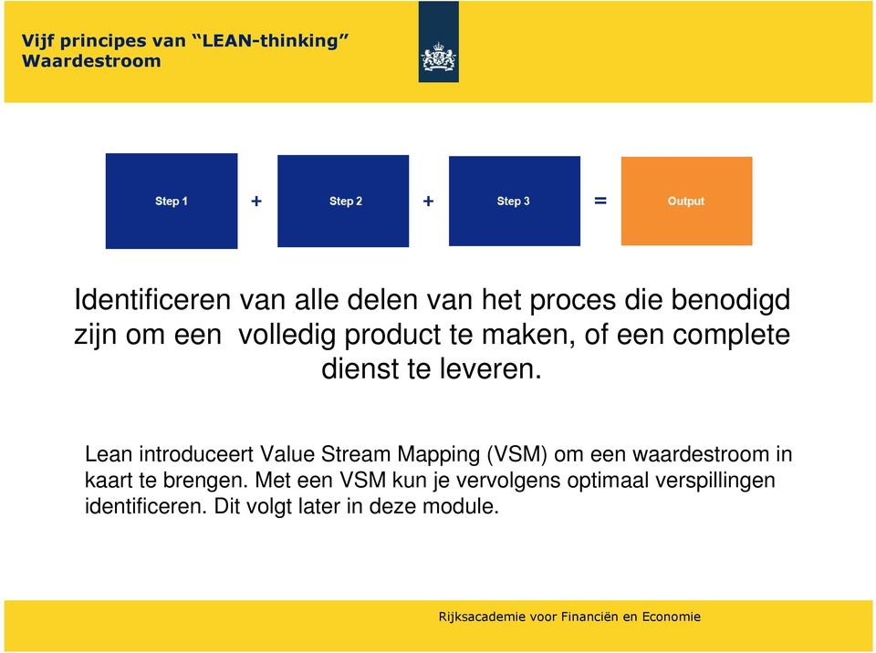 Lean introduceert Value Stream Mapping (VSM) om een waardestroom in kaart te brengen.