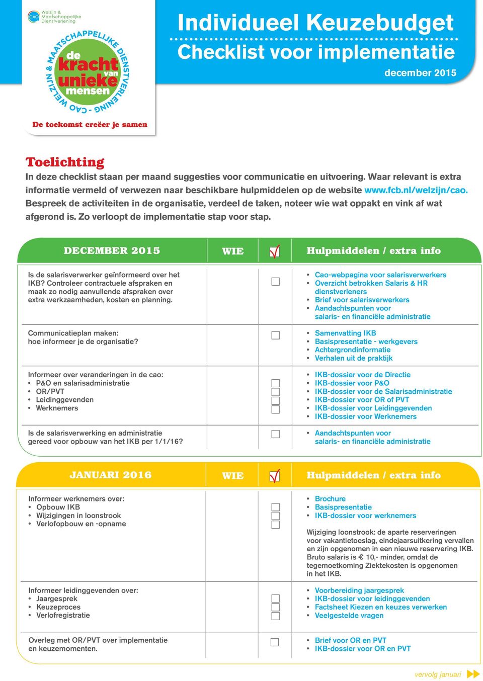 Bespreek de activiteiten in de organisatie, verdeel de taken, noteer wie wat oppakt en vink af wat afgerond is. Zo verloopt de implementatie stap voor stap.