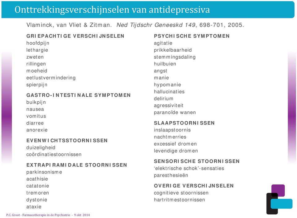 duizeligheid coördinatiestoornissen EXTRAPIRAMIDALE STOORNISSEN parkinsonisme acathisie catatonie tremoren dystonie ataxie PSYCHISCHE SYMPTOMEN agitatie prikkelbaarheid stemmingsdaling huilbuien