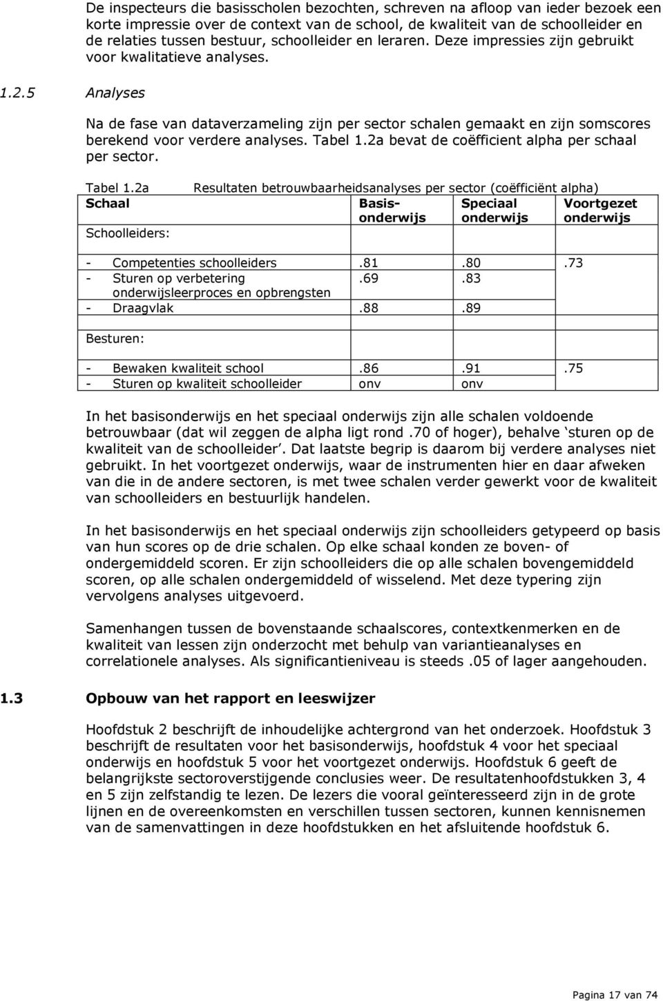 Na de fase van dataverzameling zijn per sector schalen gemaakt en zijn somscores berekend voor verdere analyses. Tabel 1.