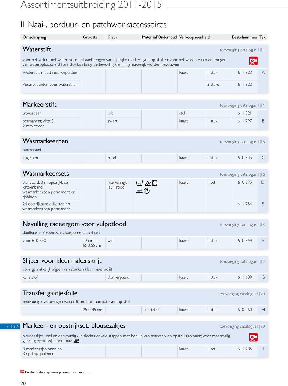 gemakkelijk worden gevouwen toevoeging catalogus II 14 Waterstift met 3 reservepunten kaart 1 stuk 611 823 A Reservepunten voor waterstift 3 stuks 611 822 Vv Markeerstift toevoeging catalogus II 14