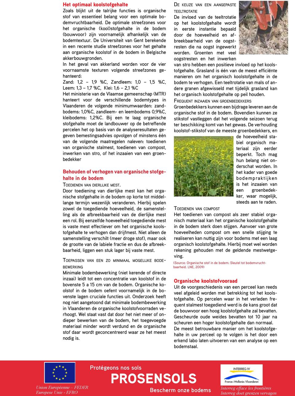 De Universiteit van Gent berekende in een recente studie streefzones voor het gehalte aan organische koolstof in de bodem in Belgische akkerbouwgronden.