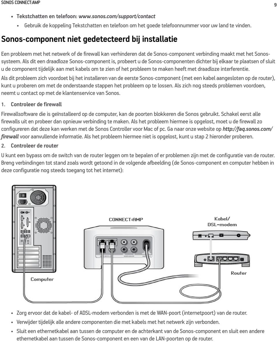 Als dit een draadloze Sonos-component is, probeert u de Sonos-componenten dichter bij elkaar te plaatsen of sluit u de component tijdelijk aan met kabels om te zien of het probleem te maken heeft met