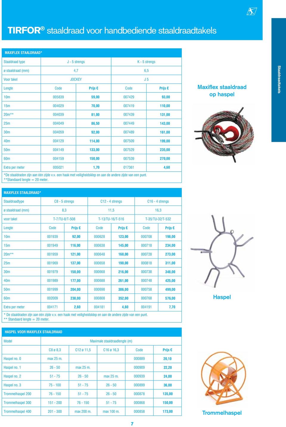 004129 114,00 007509 199,00 50m 004149 133,00 007529 235,00 60m 004159 150,00 007539 270,00 Extra per meter 005021 1,70 017361 4,60 *De staaldraden zijn aan één zijde v.