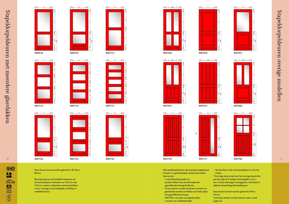 581 135 244 581 135 926 135 1 overige modellen WK7122 10 WK7122 WK7123 WK7123 WK7132 WK7132 WK7710 WK7711 WK7764 WK7710 WK7711 WK7764 11 Deze deuren kunnen worden geleverd in 38, 54 en 68 mm.