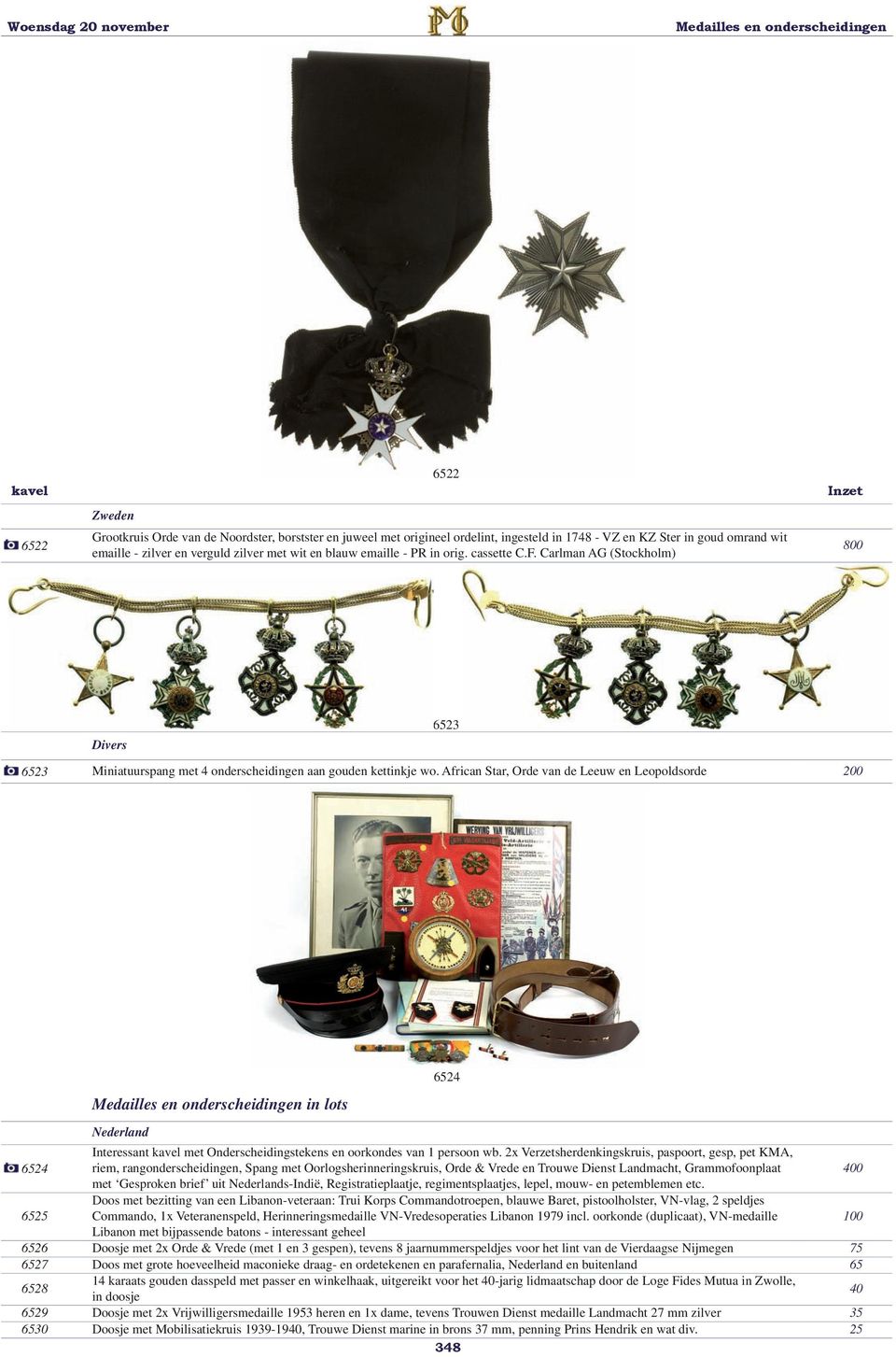 African Star, Orde van de Leeuw en Leopoldsorde 200 in lots 6524 Nederland 6524 Interessant kavel met Onderscheidingstekens en oorkondes van 1 persoon wb.