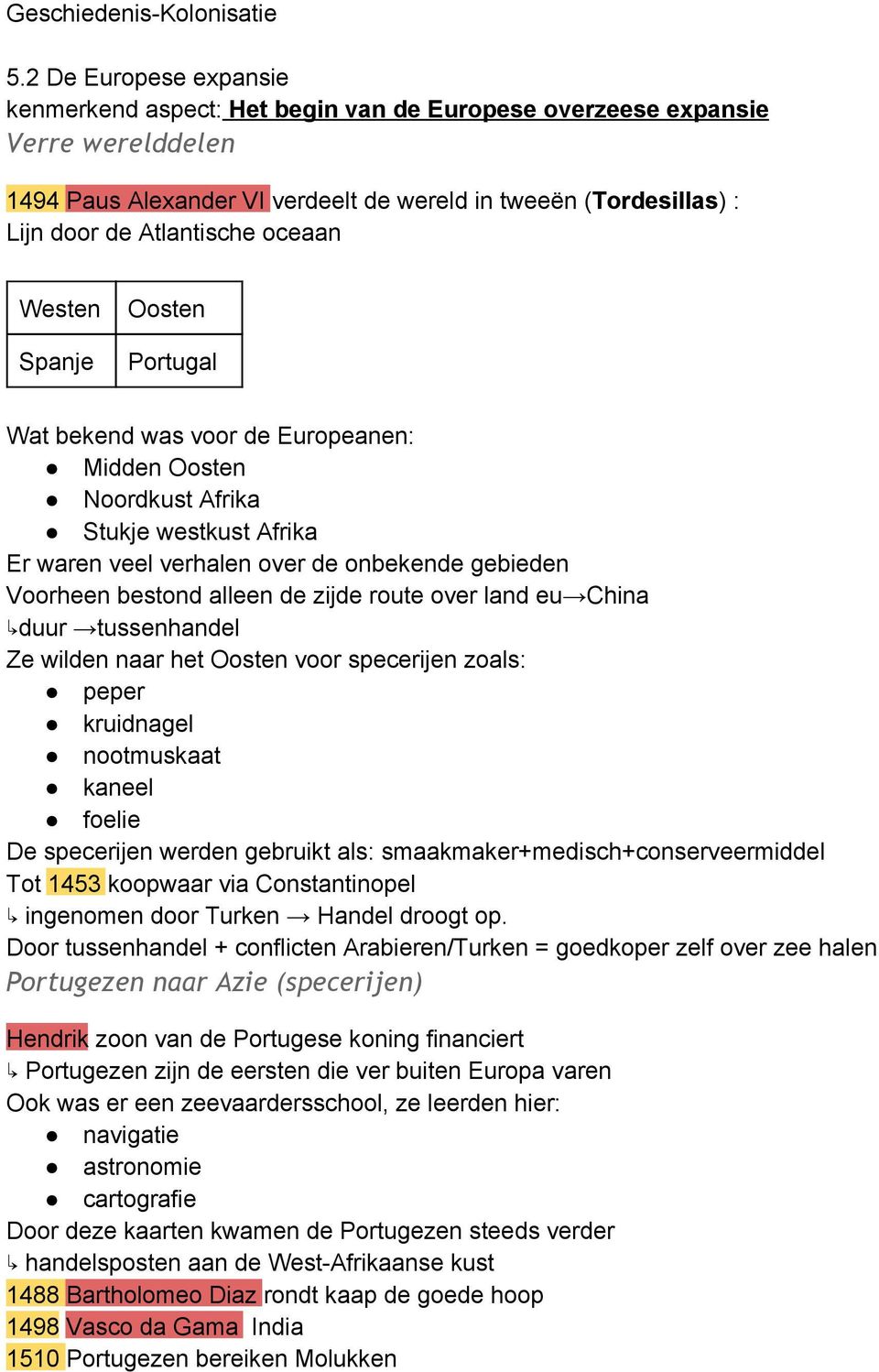 oceaan Westen Spanje Oosten Portugal Wat bekend was voor de Europeanen: Midden Oosten Noordkust Afrika Stukje westkust Afrika Er waren veel verhalen over de onbekende gebieden Voorheen bestond alleen