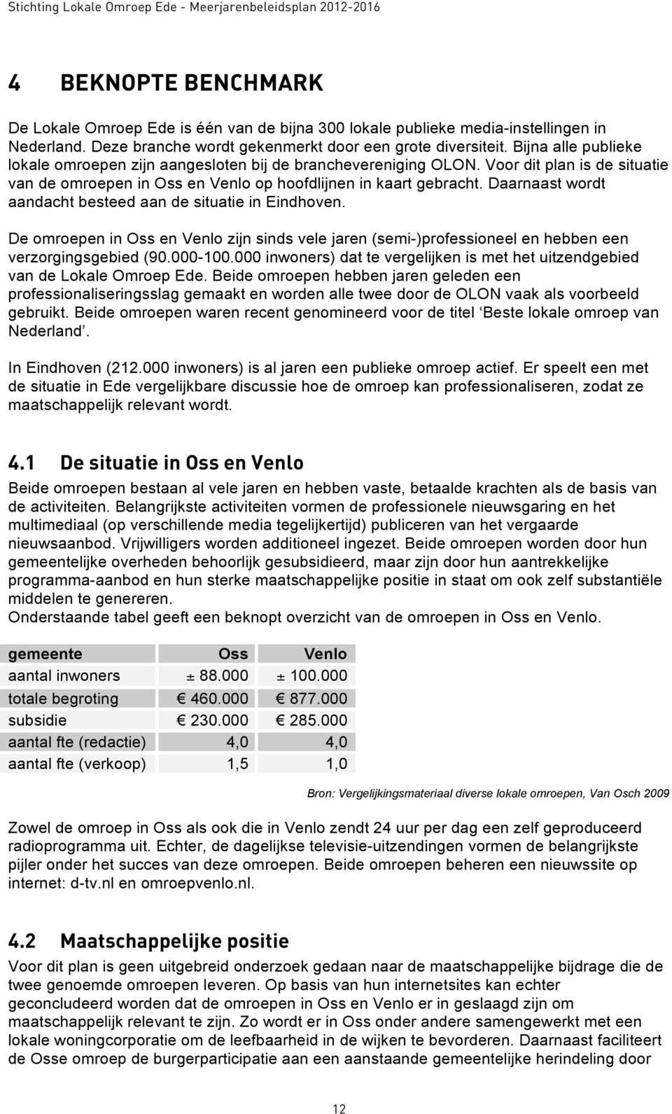 Daarnaast wordt aandacht besteed aan de situatie in Eindhoven. De omroepen in Oss en Venlo zijn sinds vele jaren (semi-)professioneel en hebben een verzorgingsgebied (90.000-100.