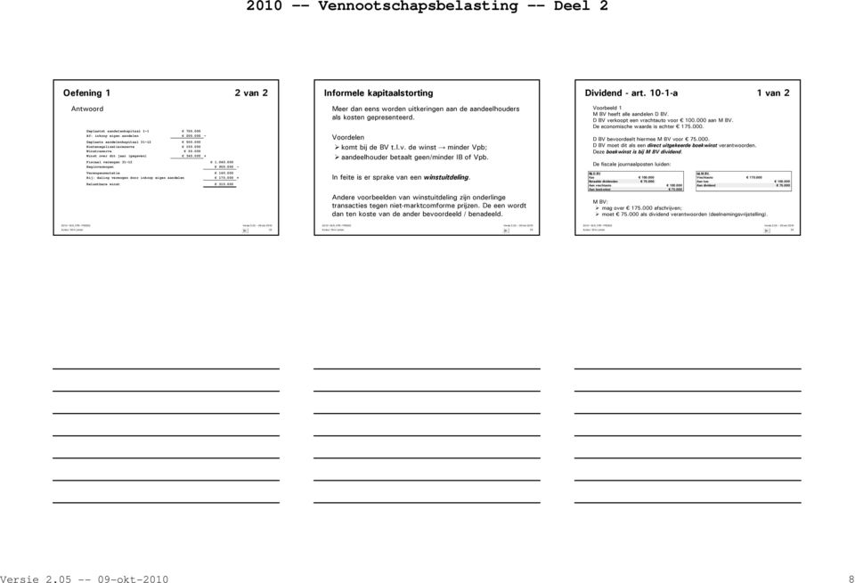 000 + Belastbare winst 315.000 Informele kapitaalstorting Meer dan eens worden uitkeringen aan de aandeelhouders als kosten gepresenteerd. Voordelen komt bij de BV t.l.v.