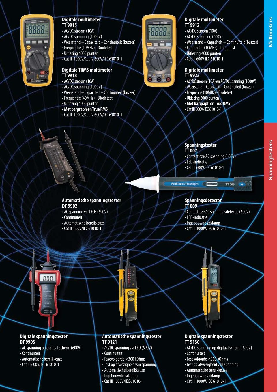 6000 punten Met bargraph en True RMS Multimeters Spanningstester TT 007 Contactloze AC spanning (600V) LED-indicatie Spanningtesters Automatische spanningstester DT 9902 AC spanning via LEDs (690V)