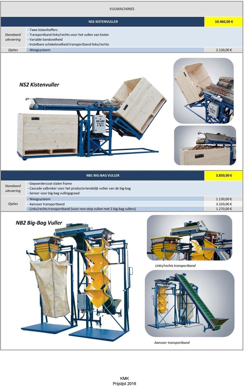 850,00 - Gepoerdercoat stalen frame - Cascade valbreker voor het productvriendelijk vullen van de big-bag - Sensor voor big-bag vullingsgraad -