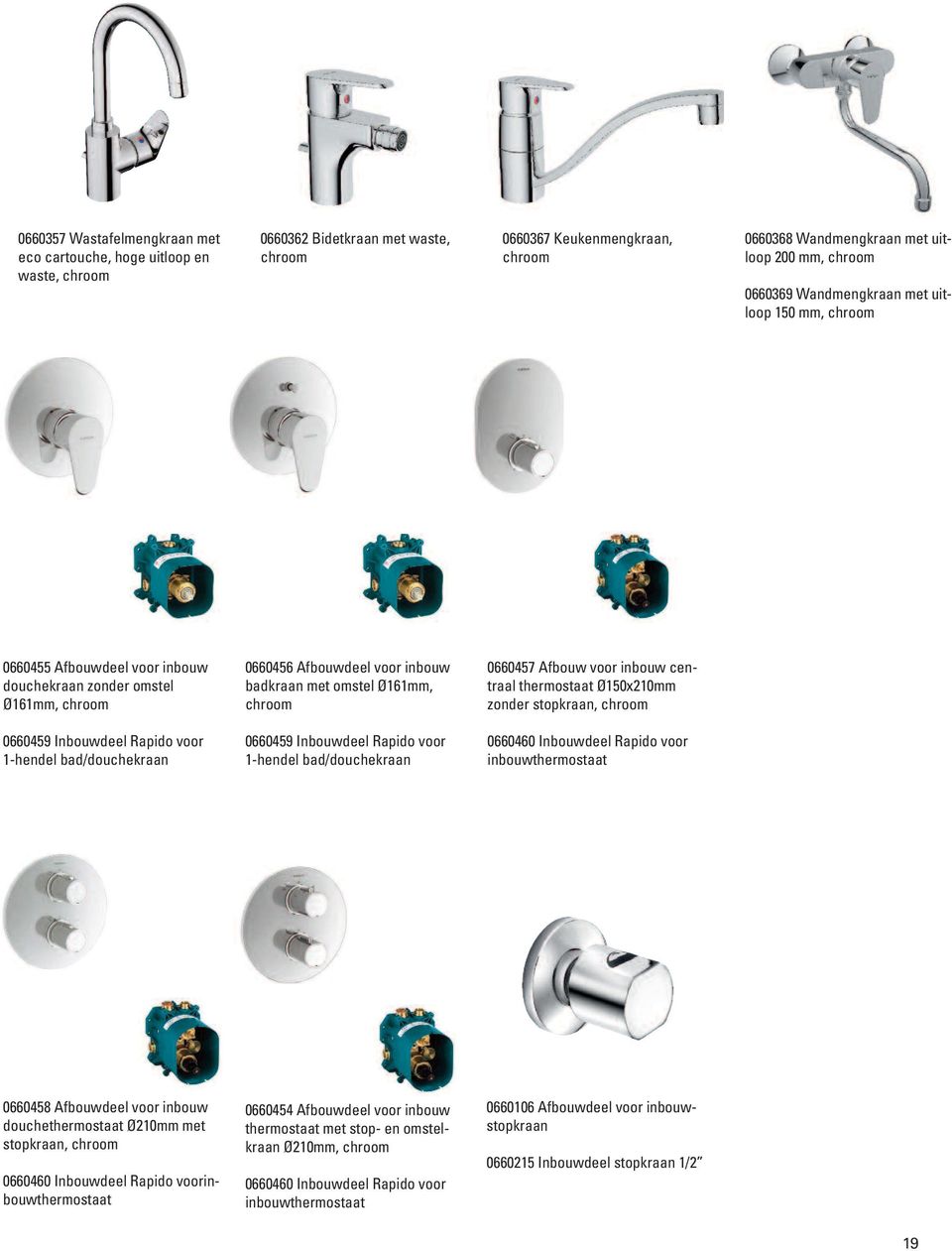 stopkraan, 0660459 Inbouwdeel Rapido voor 1-hendel bad/douchekraan 0660459 Inbouwdeel Rapido voor 1-hendel bad/douchekraan 0660460 Inbouwdeel Rapido voor inbouwthermostaat 0660458 Afbouwdeel voor