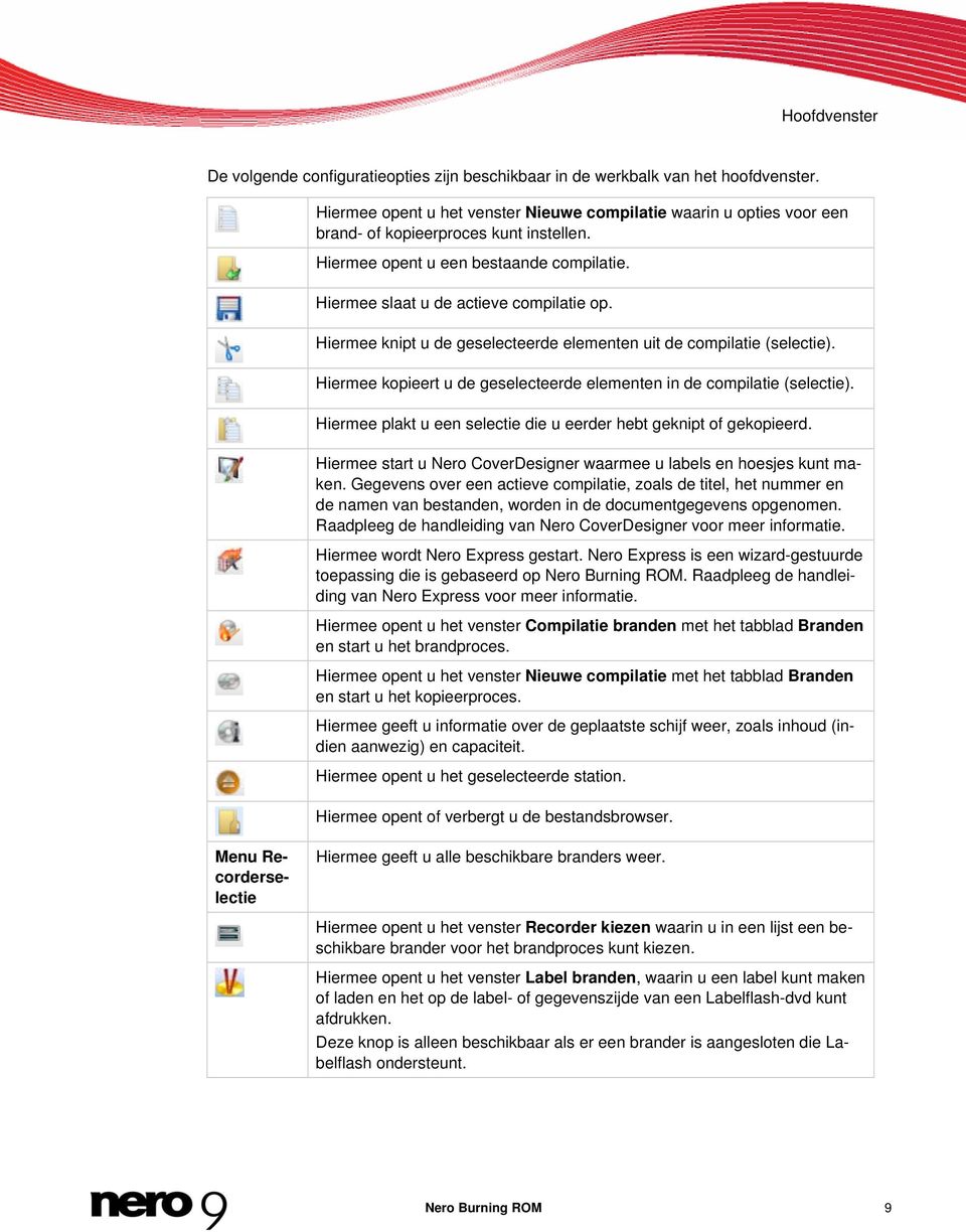 Hiermee knipt u de geselecteerde elementen uit de compilatie (selectie). Hiermee kopieert u de geselecteerde elementen in de compilatie (selectie).