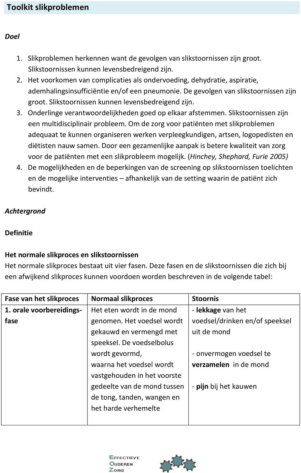 Slikstoornissen kunnen levensbedreigend zijn. 3. Onderlinge verantwoordelijkheden goed op elkaar afstemmen. Slikstoornissen zijn een multidisciplinair probleem.